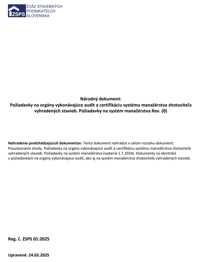 Národný dokument:Požiadavky na orgány vykonávajúce audit a certifikáciu systému manažérstva zho